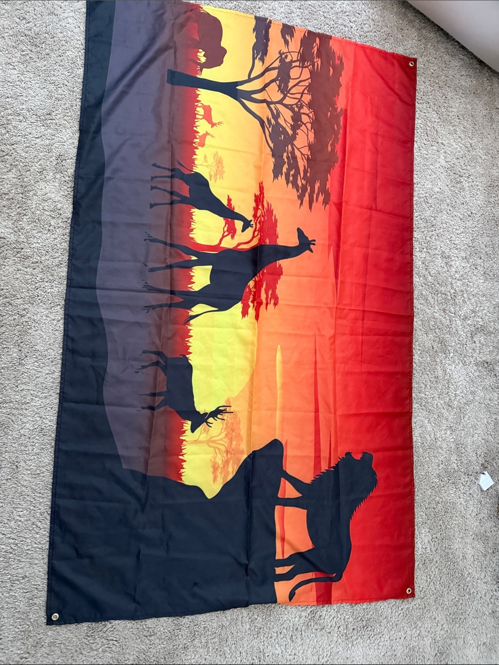 African Safari Sunset Wall Tapestry - Giraffe & Lion Silhouettes